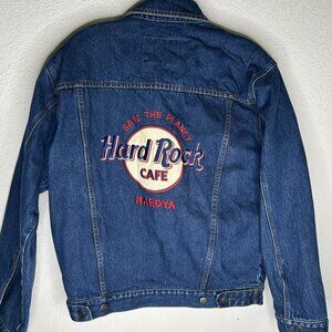 Vintage Hard Rock Cafe Denim Jacket Mens XS Blue Nagoya Save The Planet 90s
